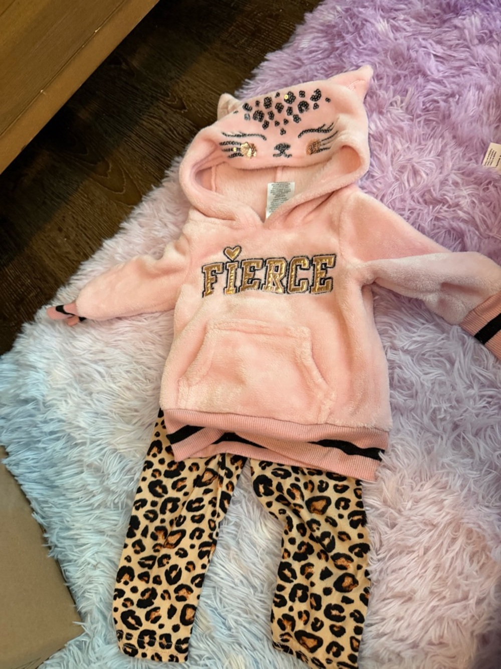 Kids Pink 'Fierce' Hooded Top & Leopard Leggings Matching Set